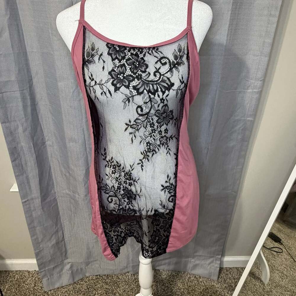 Unbranded Lace Mesh Cami Slip Dress Size 1X Pink Black Lingerie